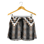 Brown Taniko Aotearoa Shorts for Women Niho Taniwha Mix Poutama