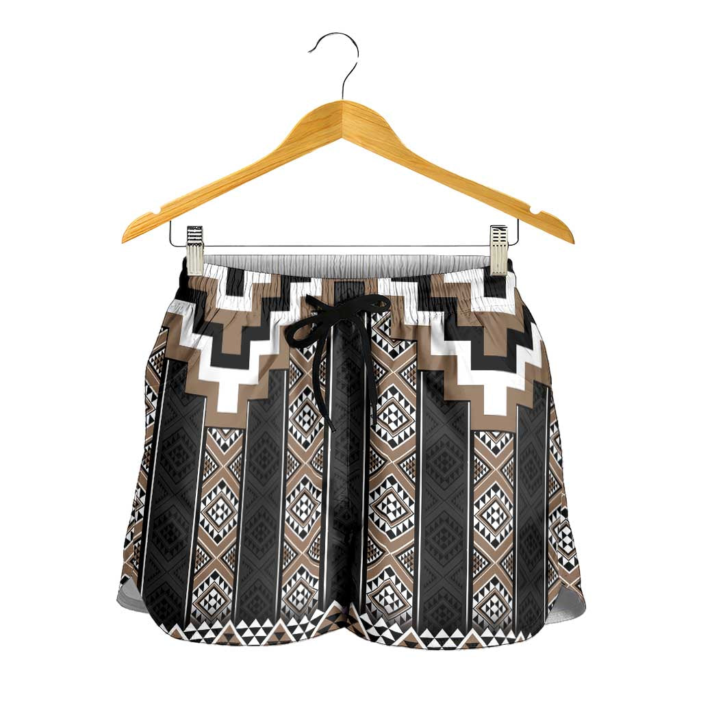 Brown Taniko Aotearoa Shorts for Women Niho Taniwha Mix Poutama