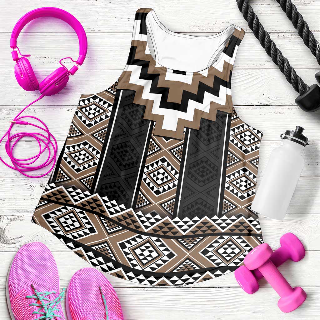 Brown Taniko Aotearoa Women Racerback Tank Niho Taniwha Mix Poutama