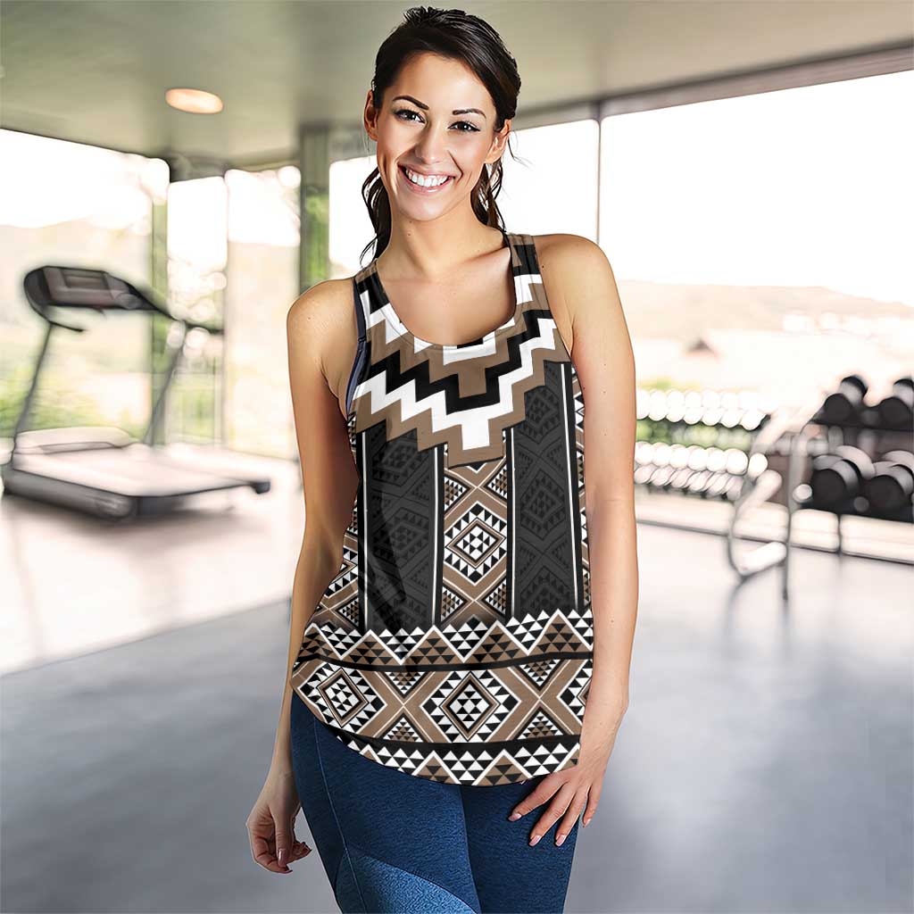 Brown Taniko Aotearoa Women Racerback Tank Niho Taniwha Mix Poutama