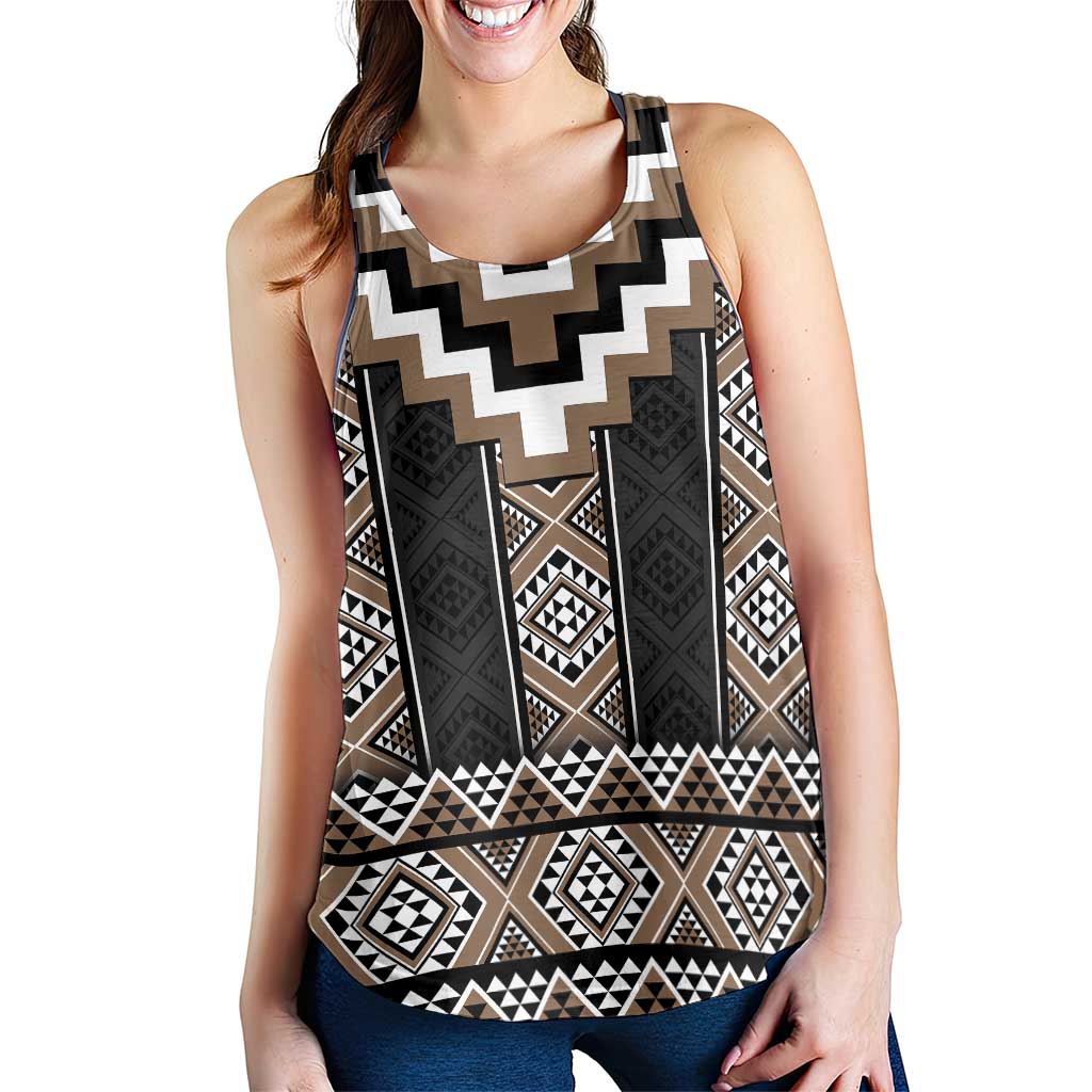 Brown Taniko Aotearoa Women Racerback Tank Niho Taniwha Mix Poutama