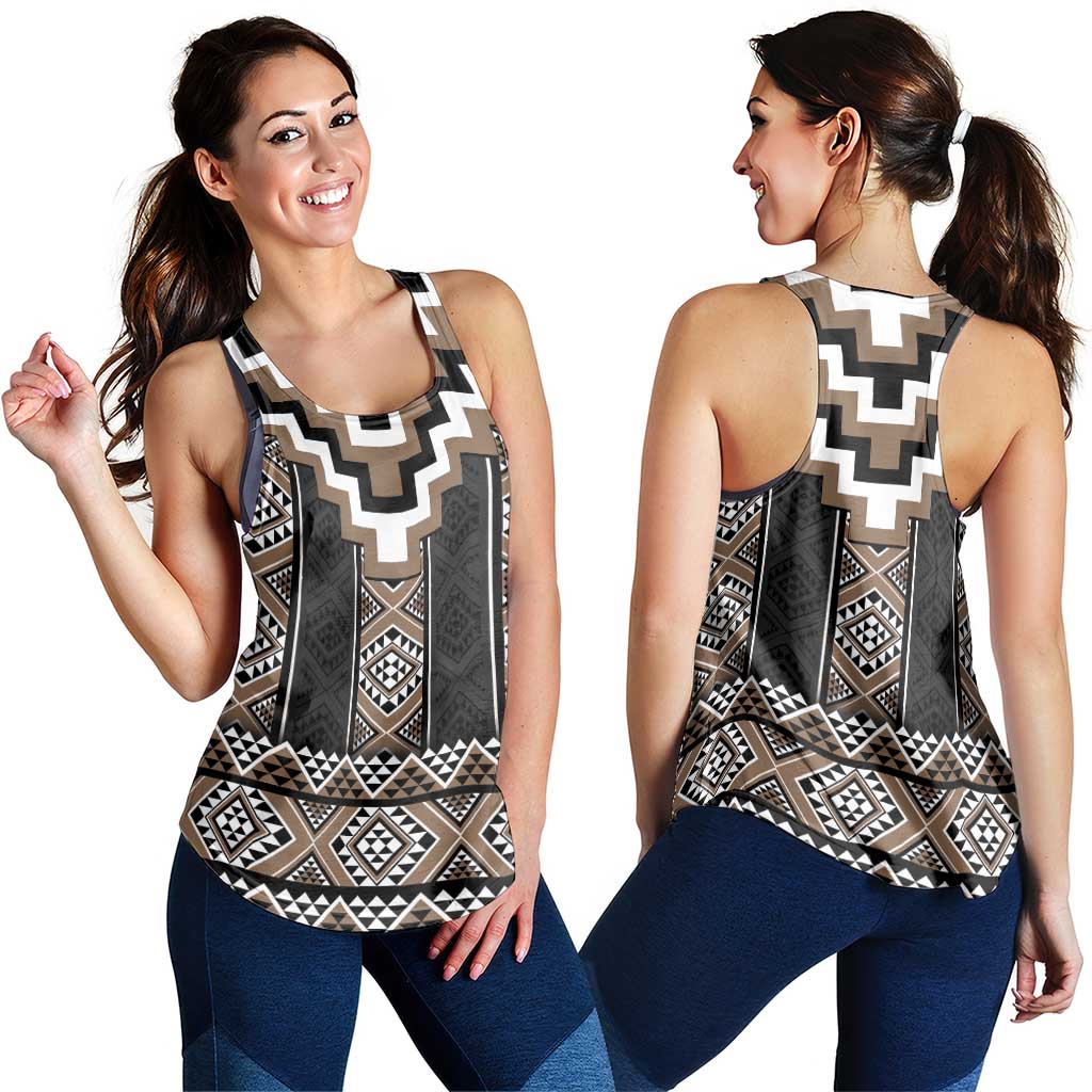 Brown Taniko Aotearoa Women Racerback Tank Niho Taniwha Mix Poutama