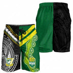 Cook Islands and Australia Rugby Shorts for Men Tatau Tribal with Aboriginal Chevron Sport Style