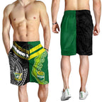 Cook Islands and Australia Rugby Shorts for Men Tatau Tribal with Aboriginal Chevron Sport Style