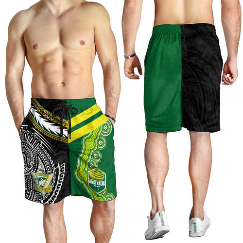 Cook Islands and Australia Rugby Shorts for Men Tatau Tribal with Aboriginal Chevron Sport Style