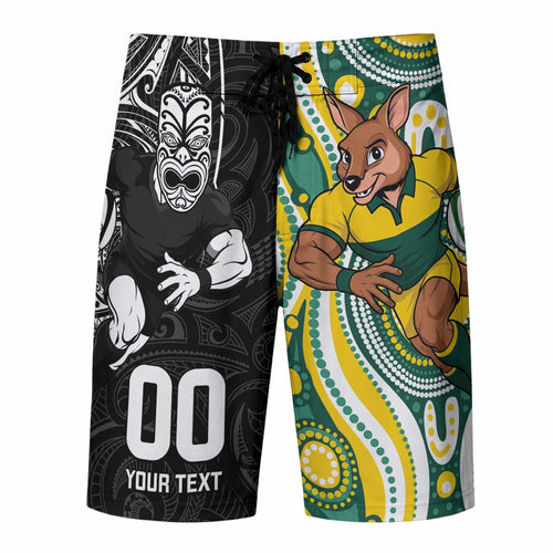 Custom Australia vs New Zealand Board Shorts Rugby Rivalry Two Nations One Battle