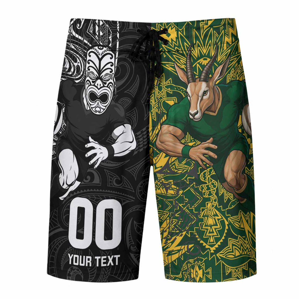 Custom New Zealand vs South Africa Board Shorts Rugby Rivalry Two Nations One Battle
