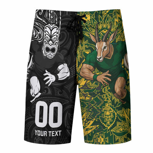 Custom New Zealand vs South Africa Board Shorts Rugby Rivalry Two Nations One Battle