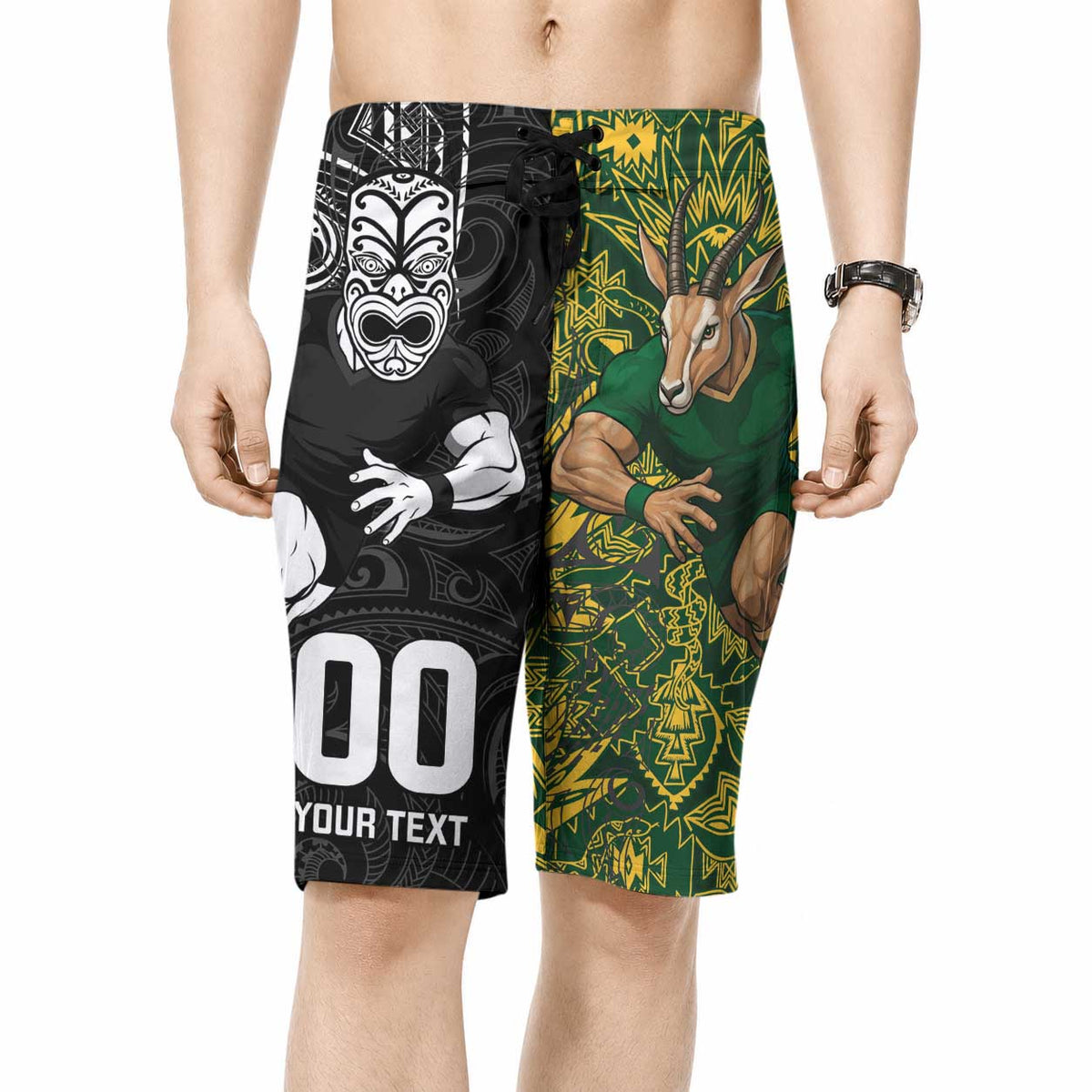 Custom New Zealand vs South Africa Board Shorts Rugby Rivalry Two Nations One Battle
