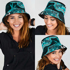 Cyan Ribbon PTSD Awareness Month Bucket Hat Aboriginal Art - Aussie Hoodie
