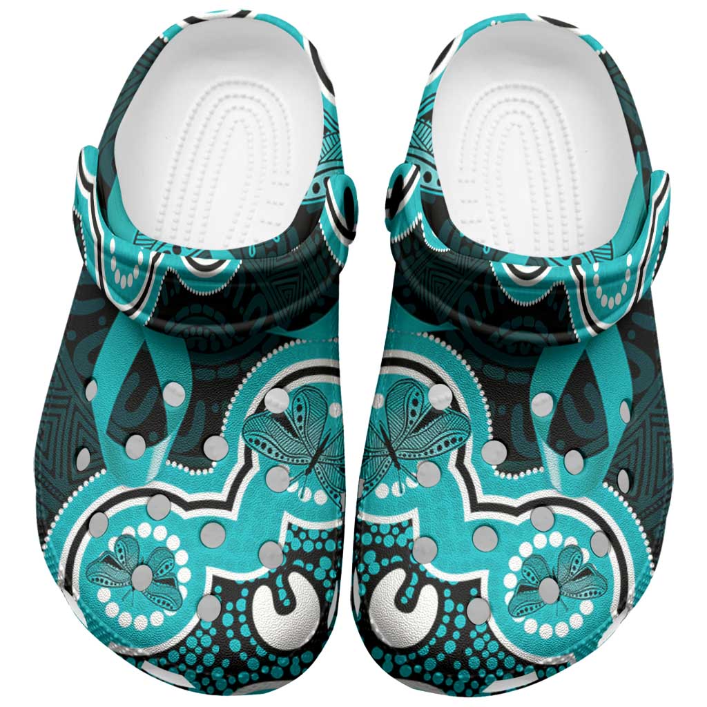 Cyan Ribbon PTSD Awareness Month Clogs Shoes Aboriginal Art - Aussie Hoodie