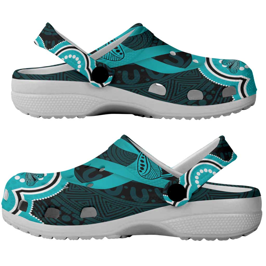 Cyan Ribbon PTSD Awareness Month Clogs Shoes Aboriginal Art - Aussie Hoodie