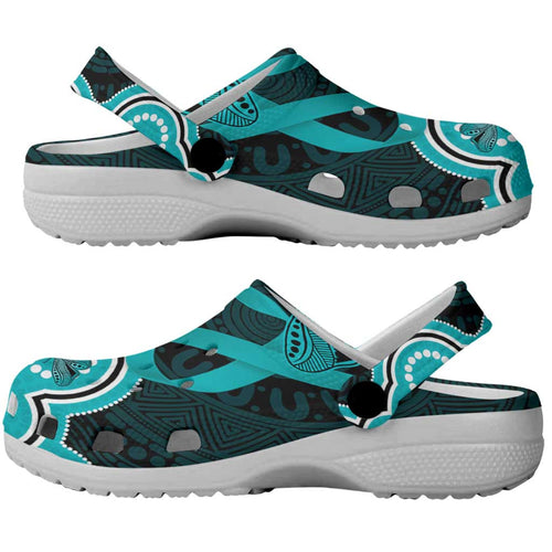Cyan Ribbon PTSD Awareness Month Clogs Shoes Aboriginal Art - Aussie Hoodie