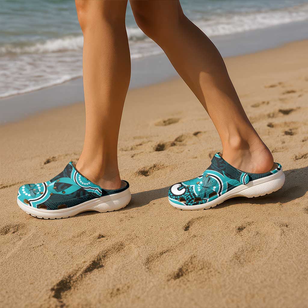 Cyan Ribbon PTSD Awareness Month Clogs Shoes Aboriginal Art - Aussie Hoodie