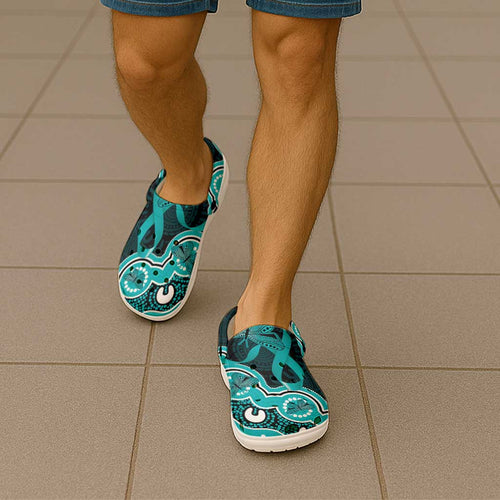 Cyan Ribbon PTSD Awareness Month Clogs Shoes Aboriginal Art - Aussie Hoodie