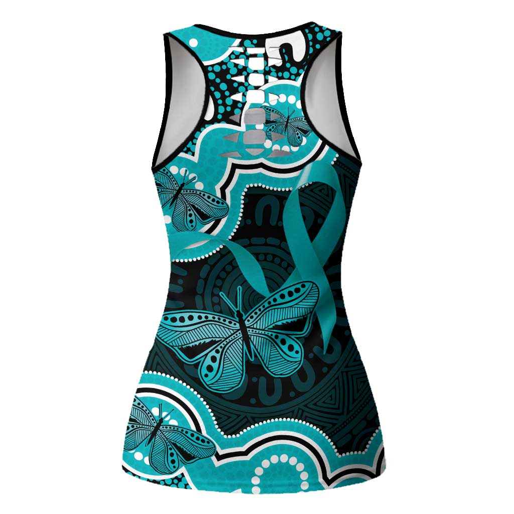 Cyan Ribbon PTSD Awareness Month Hollow Tank Top Aboriginal Art - Aussie Hoodie