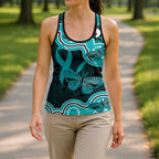 Cyan Ribbon PTSD Awareness Month Hollow Tank Top Aboriginal Art - Aussie Hoodie