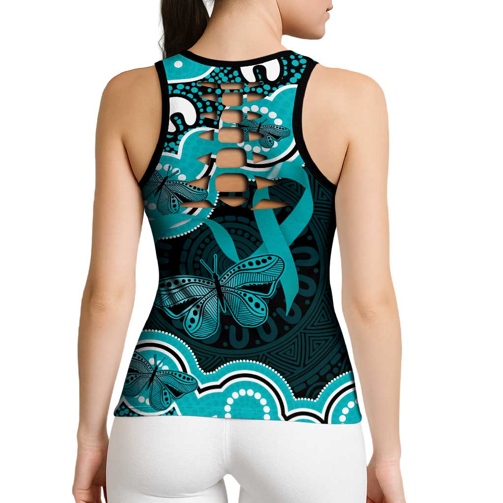 Cyan Ribbon PTSD Awareness Month Hollow Tank Top Aboriginal Art - Aussie Hoodie