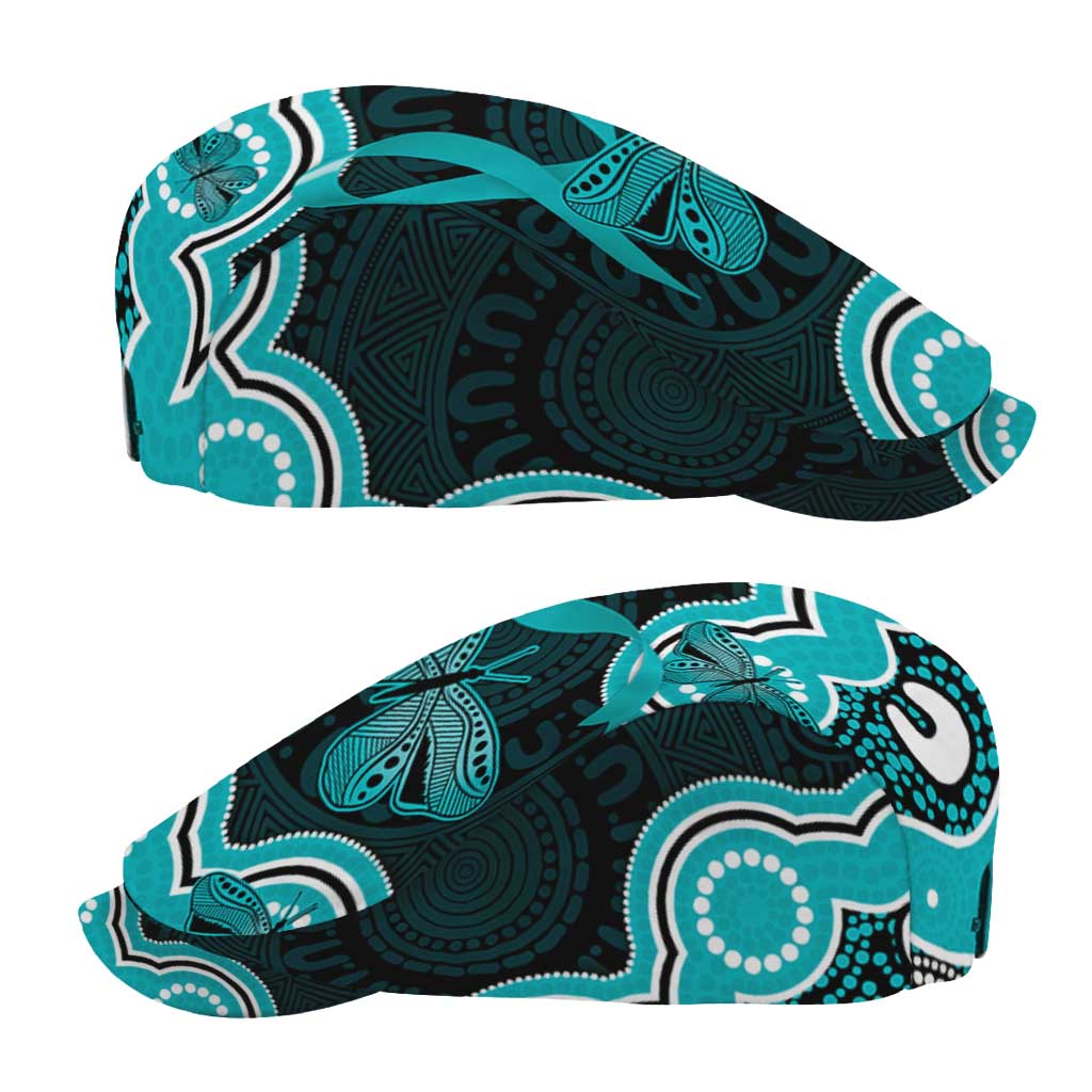 Cyan Ribbon PTSD Awareness Month Jeff Hat Aboriginal Art - Aussie Hoodie