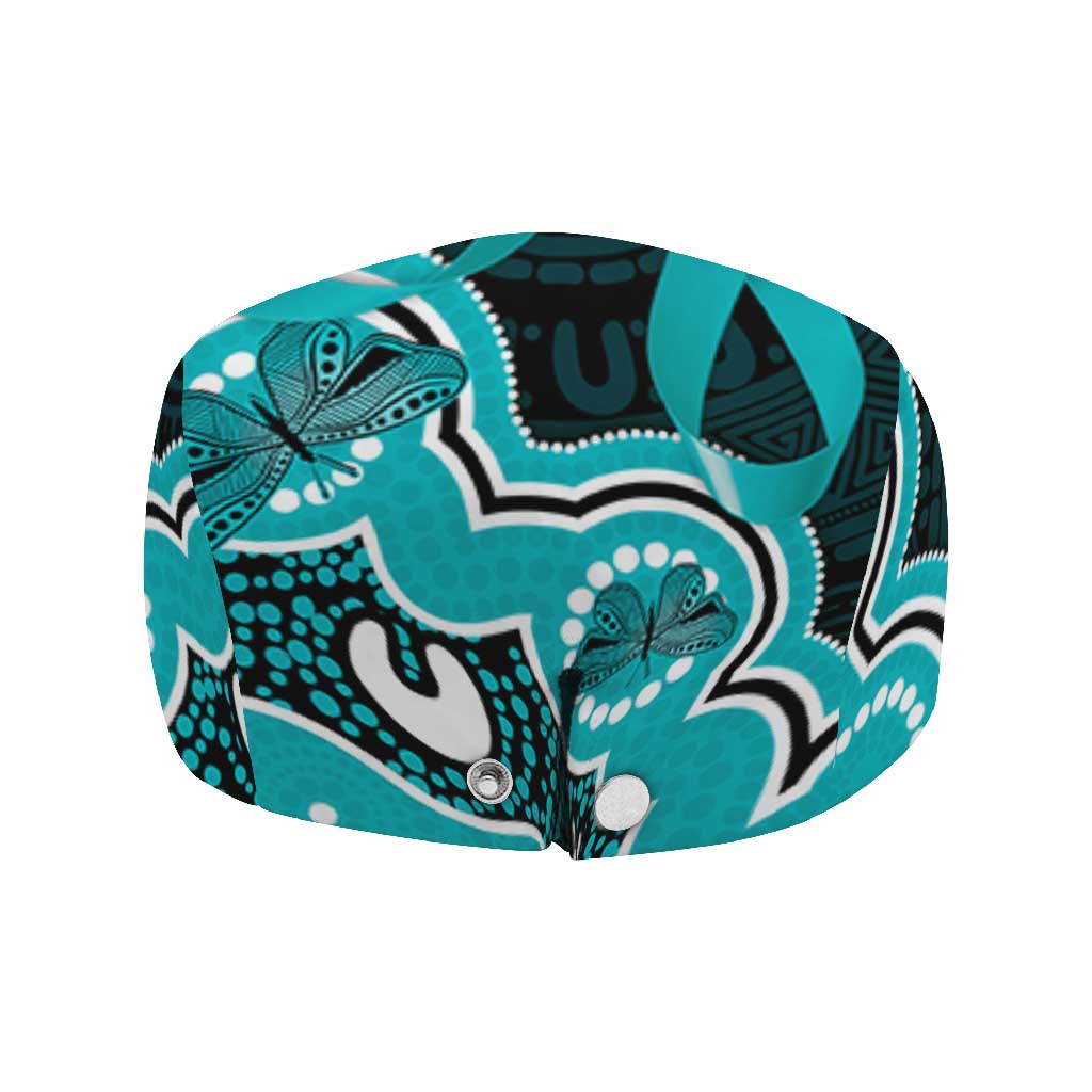 Cyan Ribbon PTSD Awareness Month Jeff Hat Aboriginal Art - Aussie Hoodie