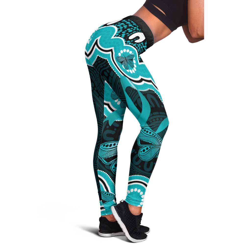 Cyan Ribbon PTSD Awareness Month Leggings Aboriginal Art - Aussie Hoodie