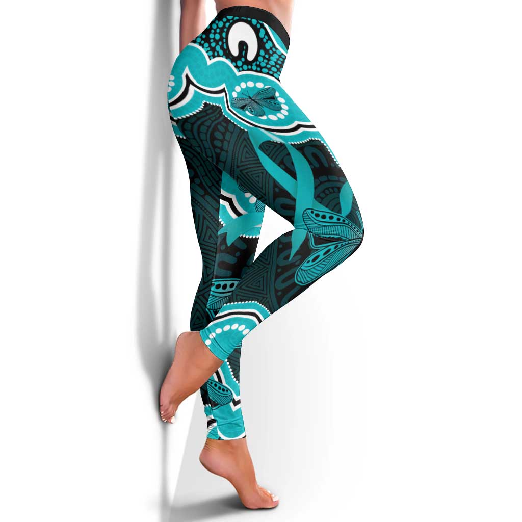 Cyan Ribbon PTSD Awareness Month Leggings Aboriginal Art - Aussie Hoodie
