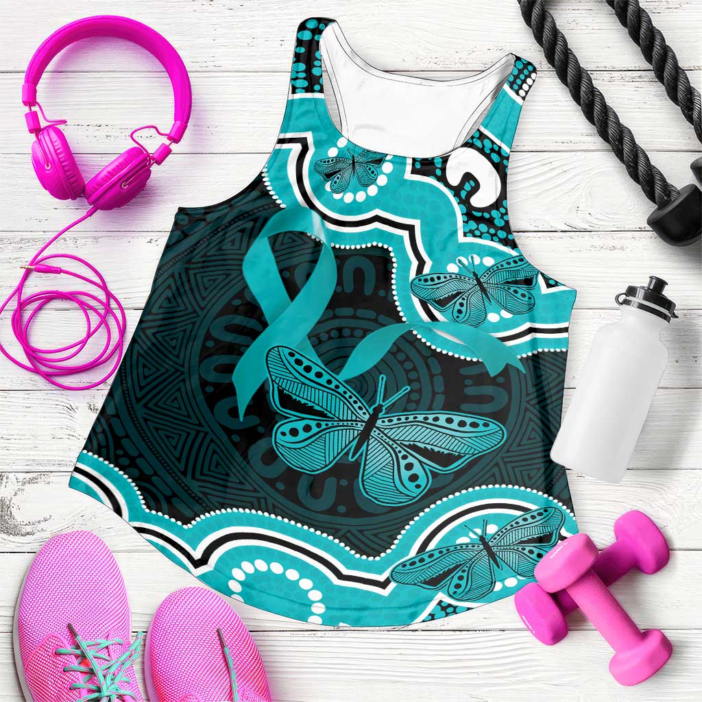 Cyan Ribbon PTSD Awareness Month Women Racerback Tank Aboriginal Art - Aussie Hoodie