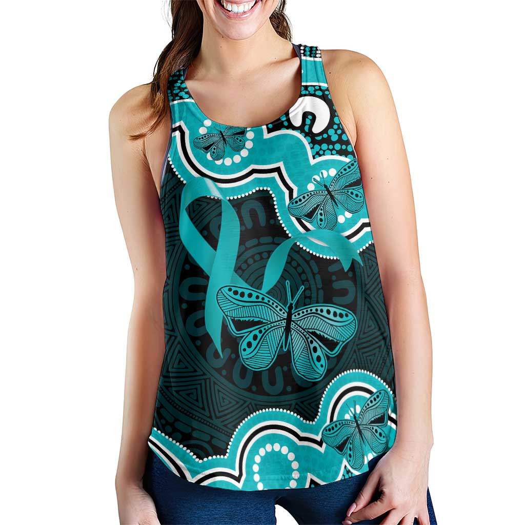 Cyan Ribbon PTSD Awareness Month Women Racerback Tank Aboriginal Art - Aussie Hoodie