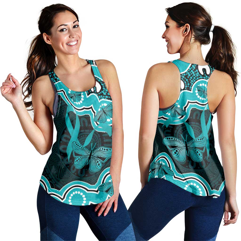 Cyan Ribbon PTSD Awareness Month Women Racerback Tank Aboriginal Art - Aussie Hoodie
