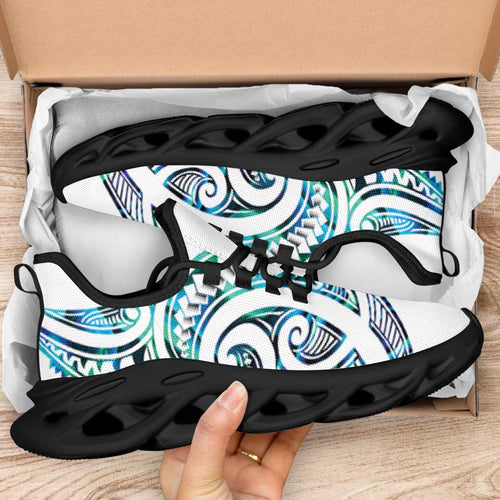 Cyan White New Zealand Puhoro Ta Moko Clunky Sneakers