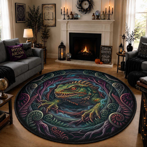 Dark Aotearoa Mythology Tuatara Round Carpet