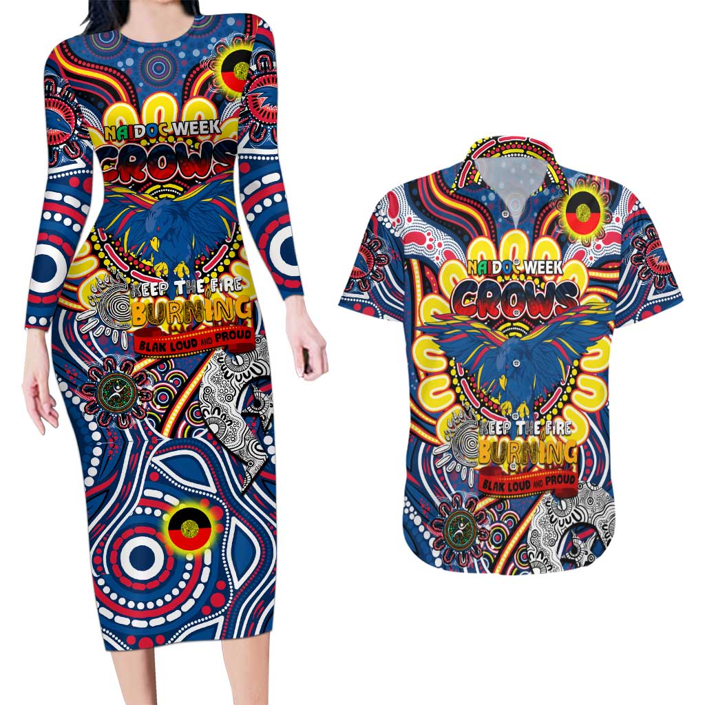 Custom Adelaide Crows NAIDOC Week 2024 Couples Matching Long Sleeve Bodycon Dress and Hawaiian Shirt Mascot Football