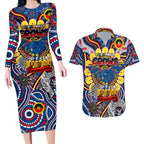 Custom Adelaide Crows NAIDOC Week 2024 Couples Matching Long Sleeve Bodycon Dress and Hawaiian Shirt Mascot Football