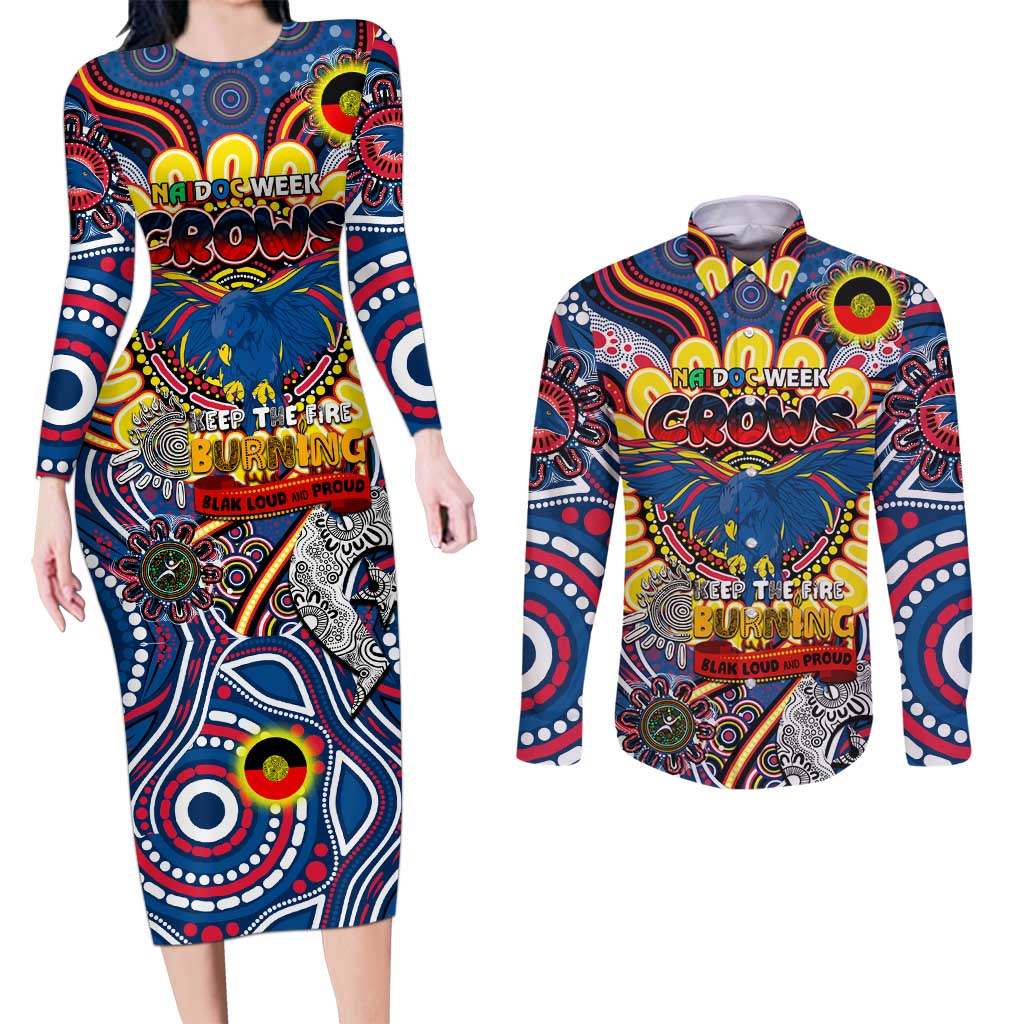 Custom Adelaide Crows NAIDOC Week 2024 Couples Matching Long Sleeve Bodycon Dress and Long Sleeve Button Shirt Mascot Football