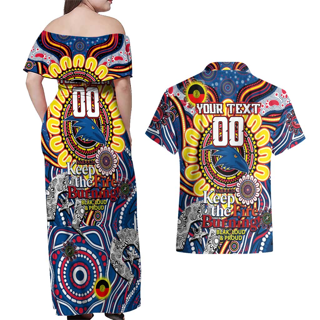 Custom Adelaide Crows NAIDOC Week 2024 Couples Matching Off Shoulder Maxi Dress and Hawaiian Shirt Mascot Football