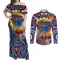 Custom Adelaide Crows NAIDOC Week 2024 Couples Matching Off Shoulder Maxi Dress and Long Sleeve Button Shirt Mascot Football