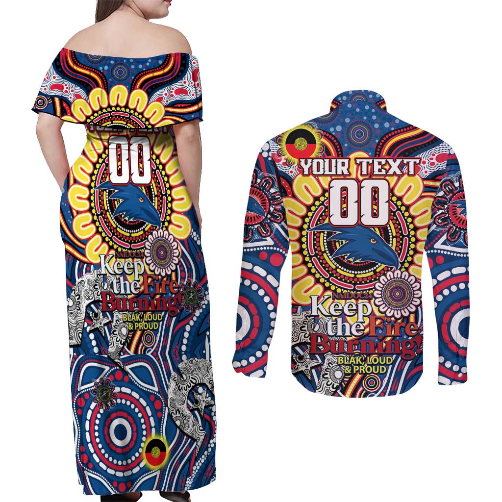 Custom Adelaide Crows NAIDOC Week 2024 Couples Matching Off Shoulder Maxi Dress and Long Sleeve Button Shirt Mascot Football