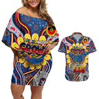 Custom Adelaide Crows NAIDOC Week 2024 Couples Matching Off Shoulder Short Dress and Hawaiian Shirt Mascot Football