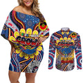 Custom Adelaide Crows NAIDOC Week 2024 Couples Matching Off Shoulder Short Dress and Long Sleeve Button Shirt Mascot Football