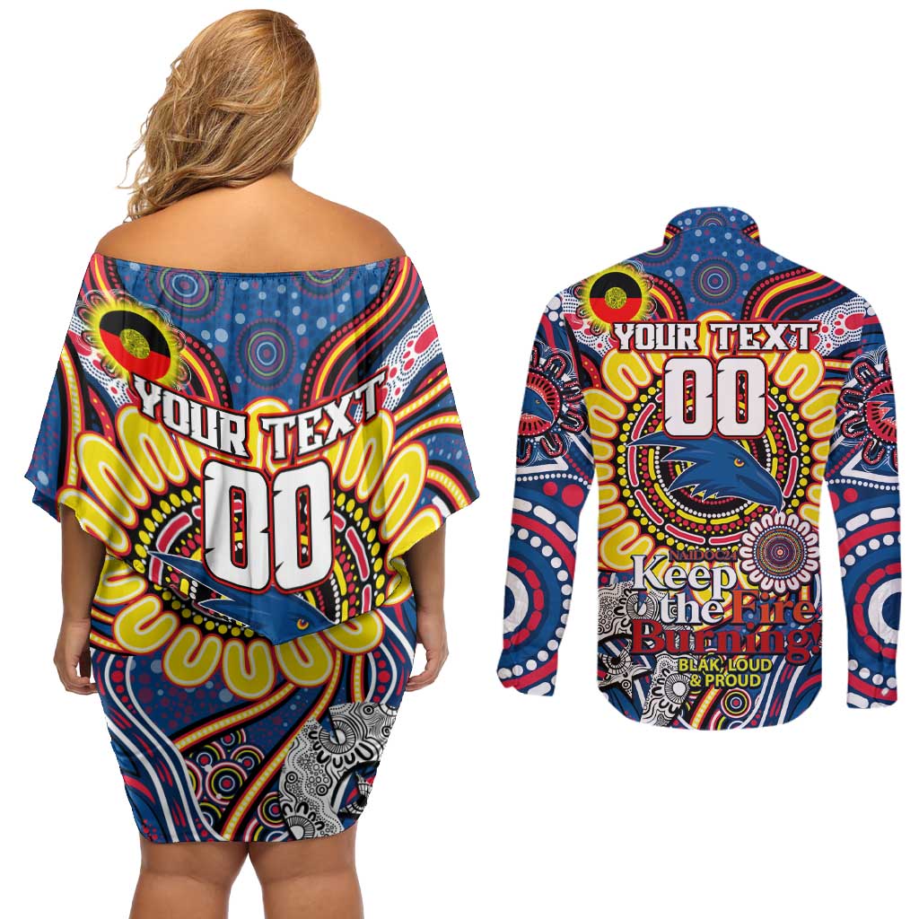 Custom Adelaide Crows NAIDOC Week 2024 Couples Matching Off Shoulder Short Dress and Long Sleeve Button Shirt Mascot Football