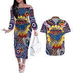 Custom Adelaide Crows NAIDOC Week 2024 Couples Matching Off The Shoulder Long Sleeve Dress and Hawaiian Shirt Mascot Football