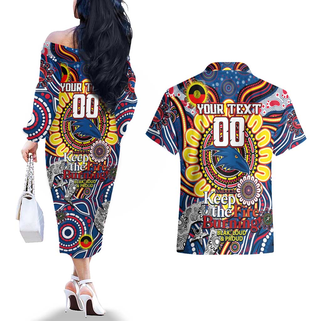 Custom Adelaide Crows NAIDOC Week 2024 Couples Matching Off The Shoulder Long Sleeve Dress and Hawaiian Shirt Mascot Football