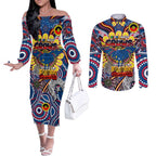 Custom Adelaide Crows NAIDOC Week 2024 Couples Matching Off The Shoulder Long Sleeve Dress and Long Sleeve Button Shirt Mascot Football