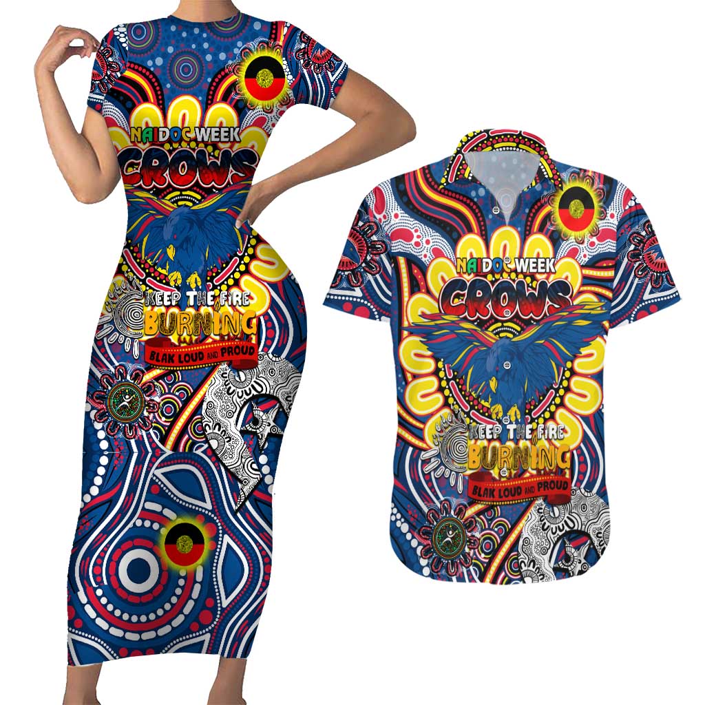 Custom Adelaide Crows NAIDOC Week 2024 Couples Matching Short Sleeve Bodycon Dress and Hawaiian Shirt Mascot Football