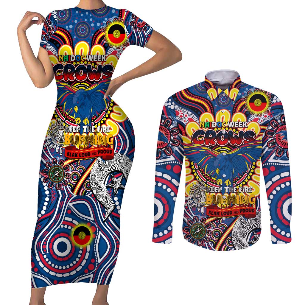 Custom Adelaide Crows NAIDOC Week 2024 Couples Matching Short Sleeve Bodycon Dress and Long Sleeve Button Shirt Mascot Football