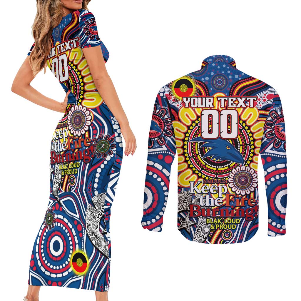 Custom Adelaide Crows NAIDOC Week 2024 Couples Matching Short Sleeve Bodycon Dress and Long Sleeve Button Shirt Mascot Football