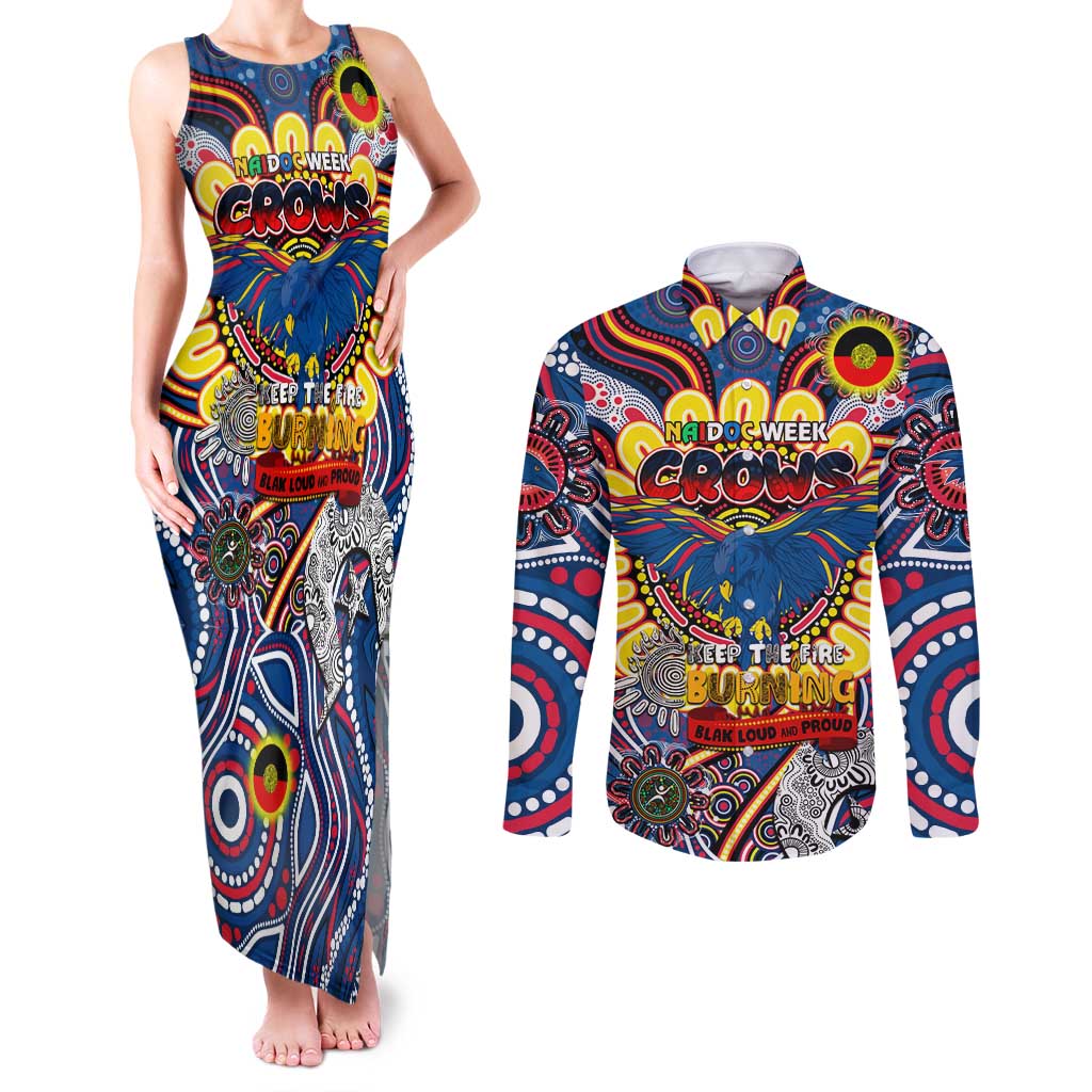 Custom Adelaide Crows NAIDOC Week 2024 Couples Matching Tank Maxi Dress and Long Sleeve Button Shirt Mascot Football