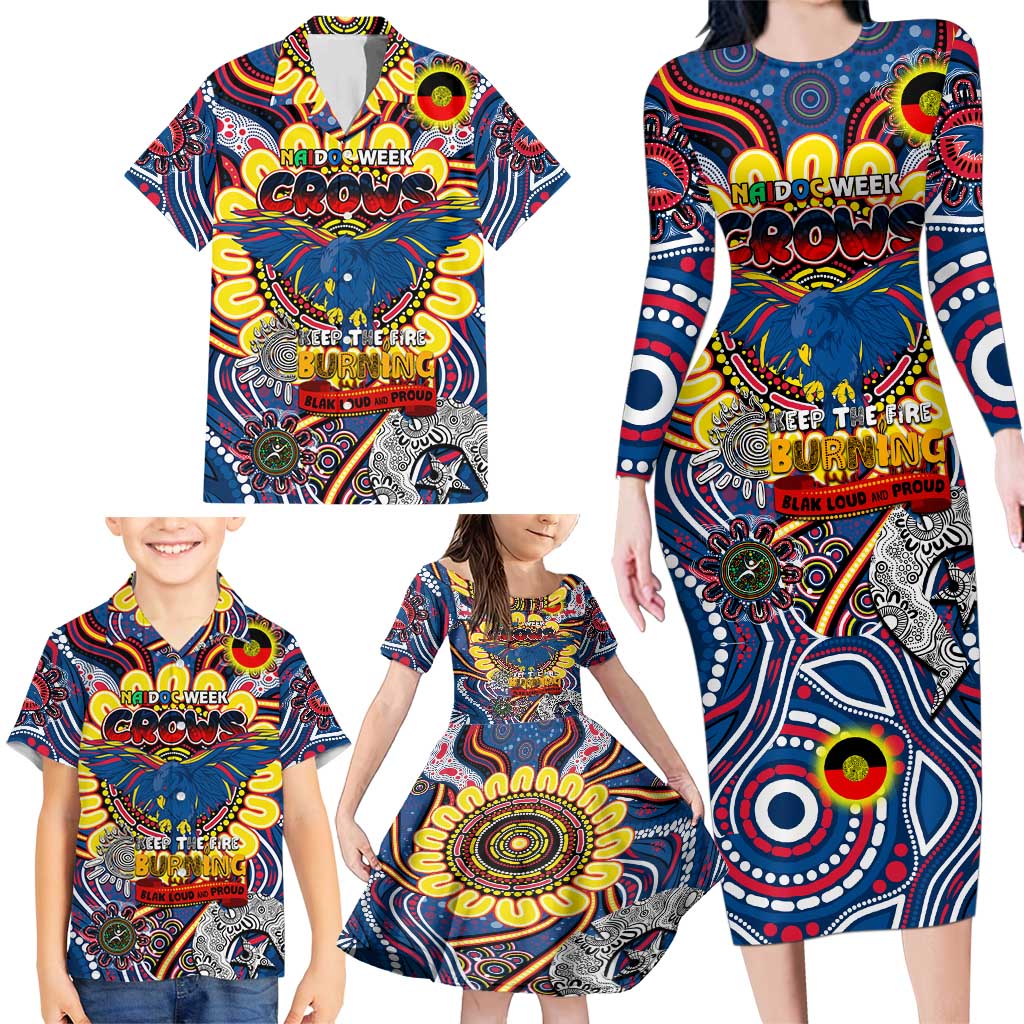 Custom Adelaide Crows NAIDOC Week 2024 Family Matching Long Sleeve Bodycon Dress and Hawaiian Shirt Mascot Football