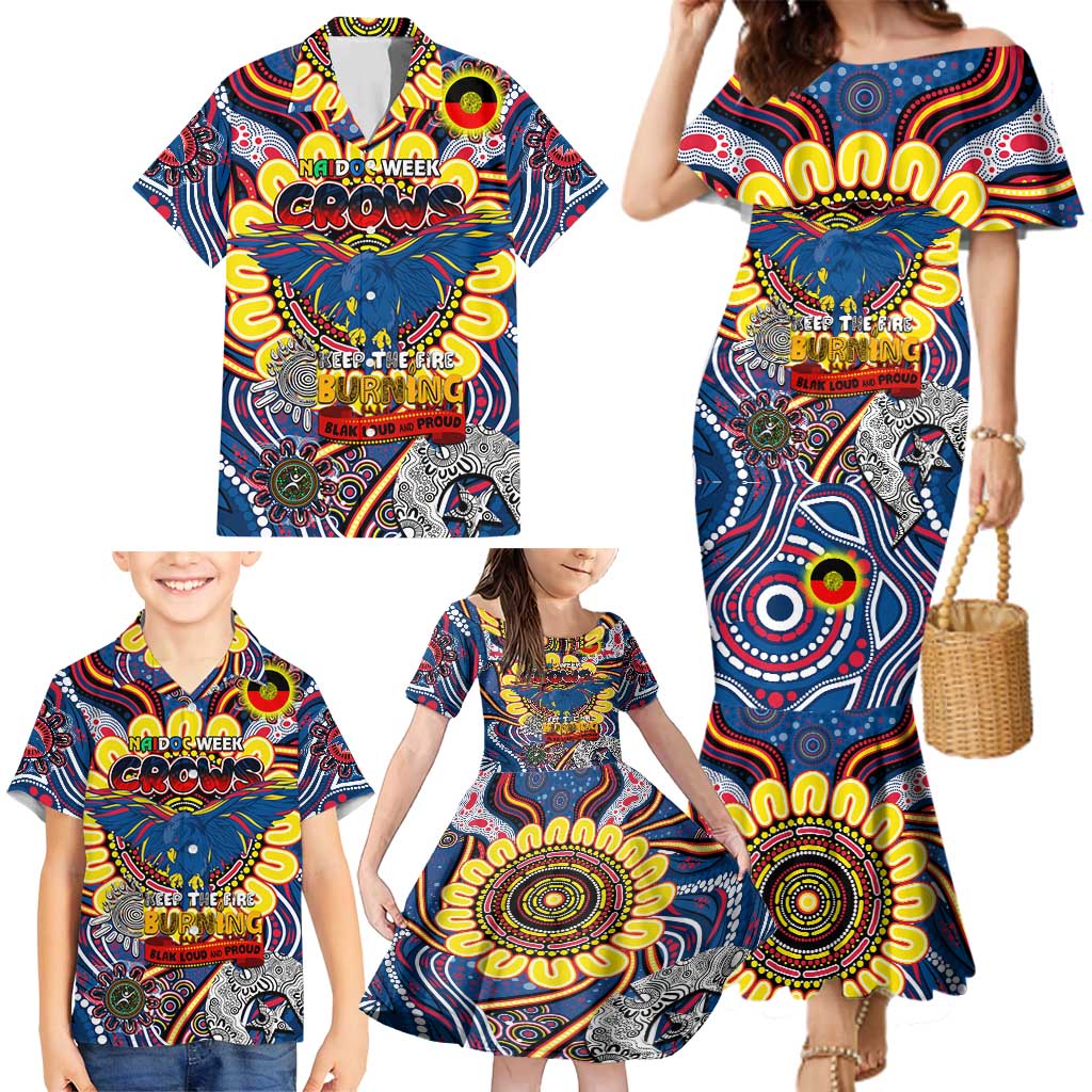 Custom Adelaide Crows NAIDOC Week 2024 Family Matching Mermaid Dress and Hawaiian Shirt Mascot Football