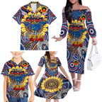 Custom Adelaide Crows NAIDOC Week 2024 Family Matching Off The Shoulder Long Sleeve Dress and Hawaiian Shirt Mascot Football